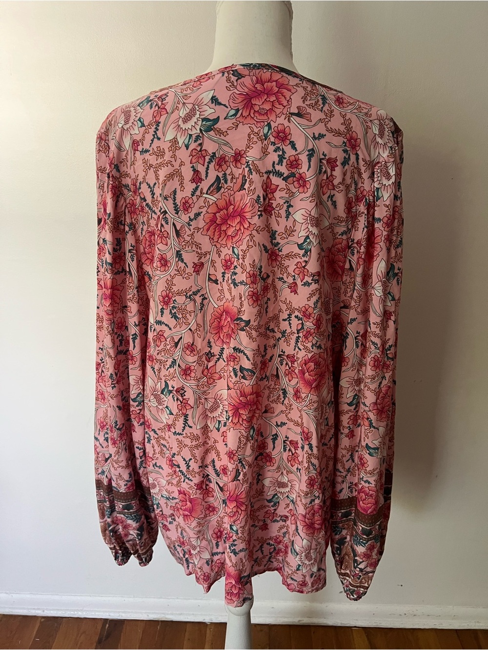 Pink Floral V-Neck Boho Blouse - Picture 7 of 7